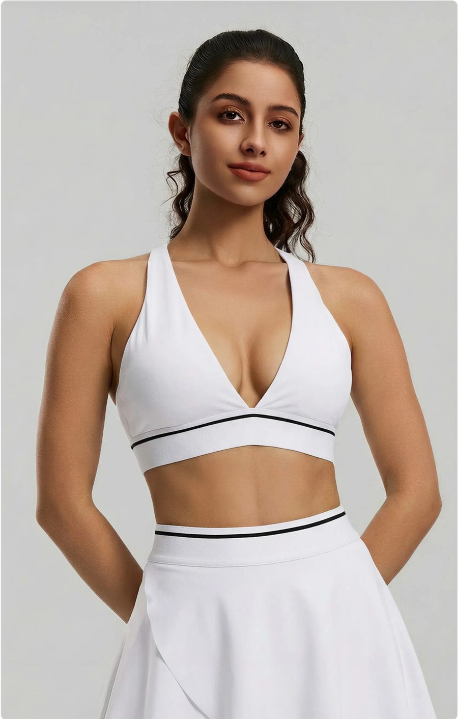 Piped Halter V-Neck Sports Bra